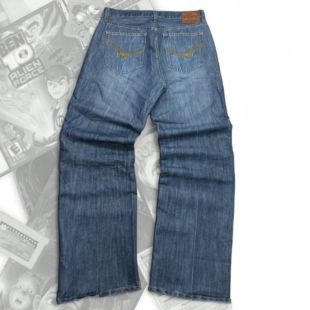 Ecko Unltd Mens Y2K Baggy Wide Leg Relaxed Fit Distressed Blue Jeans 36 x 32